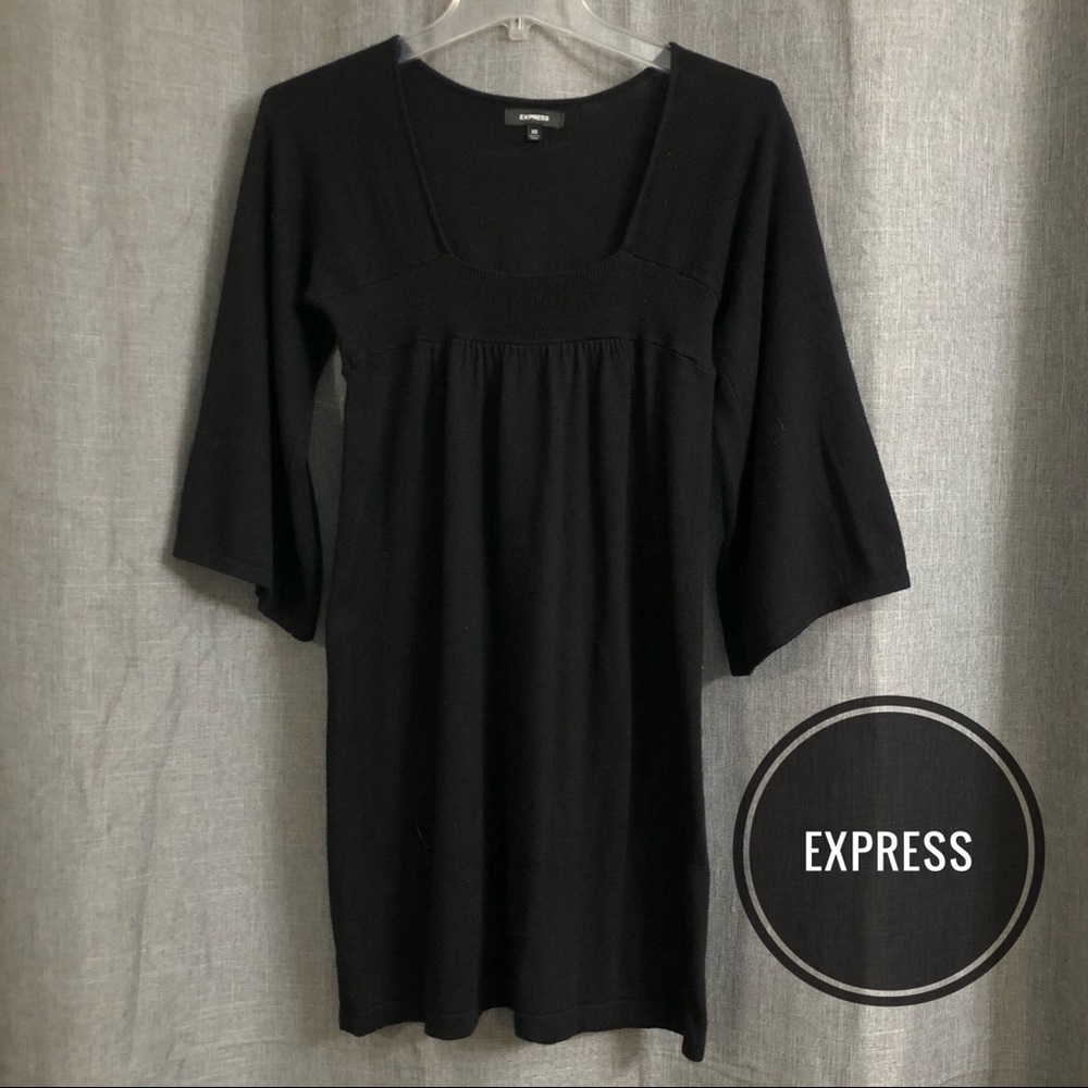 Express Black Empire Waist Sweater Dress with Kimono Sleevess & Square Neckline